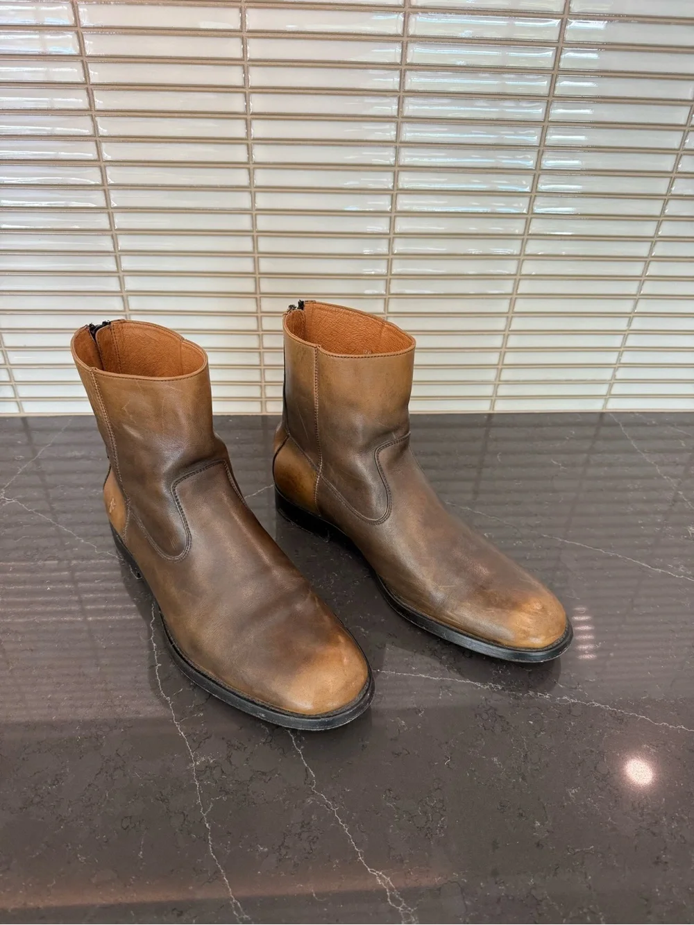 Frye Brown Leather zipper Ankle Boots